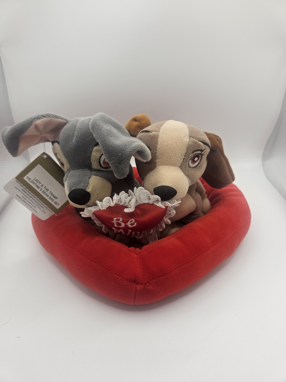 Disney Lady and Tramp Plush Pair in Red Heart Bed